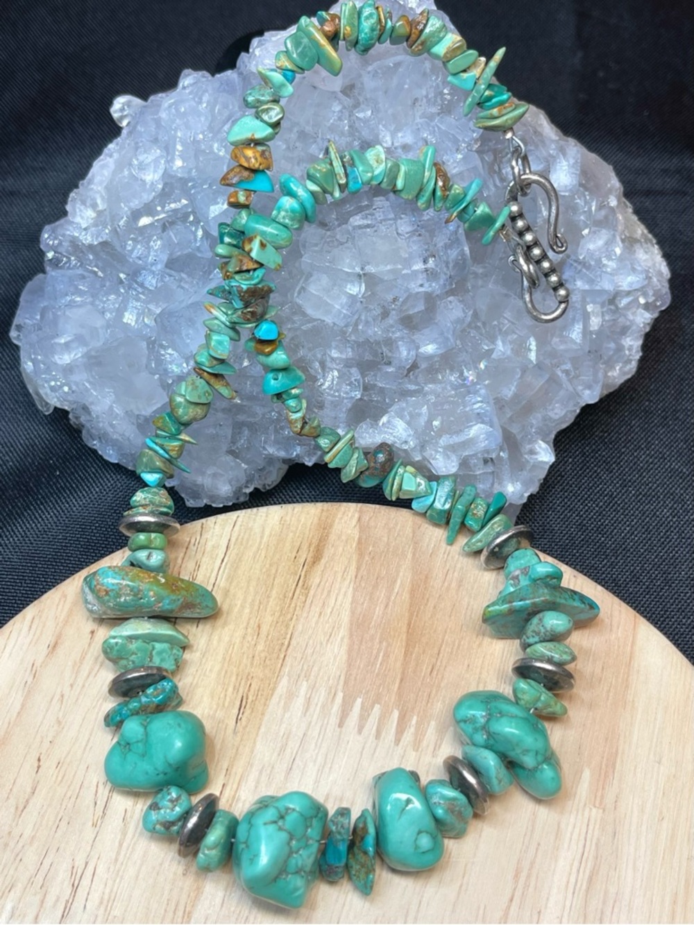 🌑 Turquoise with Sterling Silver Clasp & Beads Necklace🌑
